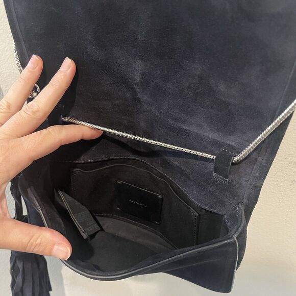 All Saints Purse Bando Shoulder Crossbody Shearling Bag Colorblock‎ Tassel - Picture 4 of 9